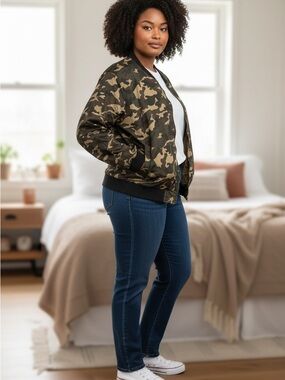 Camo Bomber Jacket in Olive and Tan - Women's